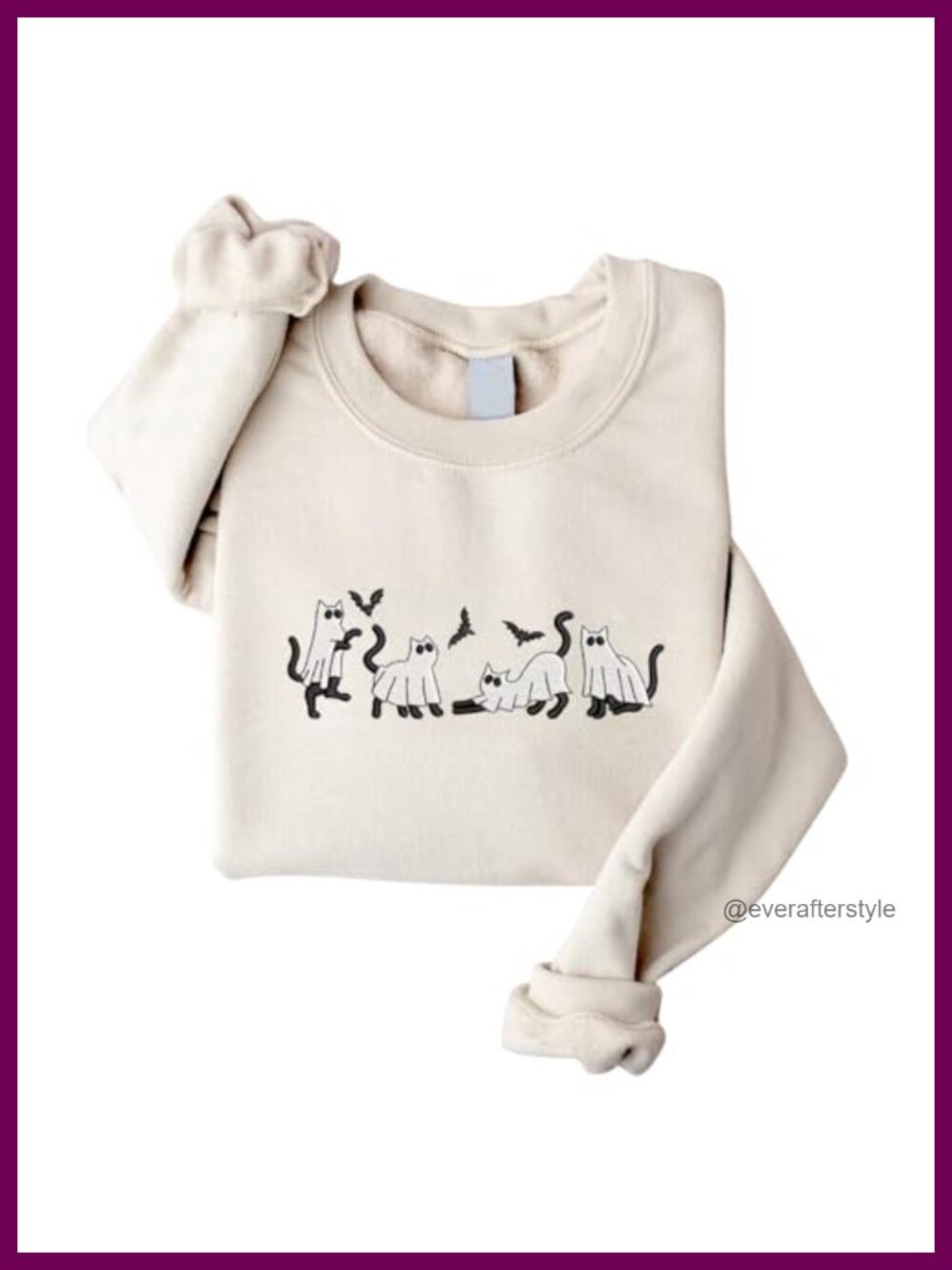Halloween Ghost Cat Sweatshirt Pullover Crew Neck Cotton Blend Women's